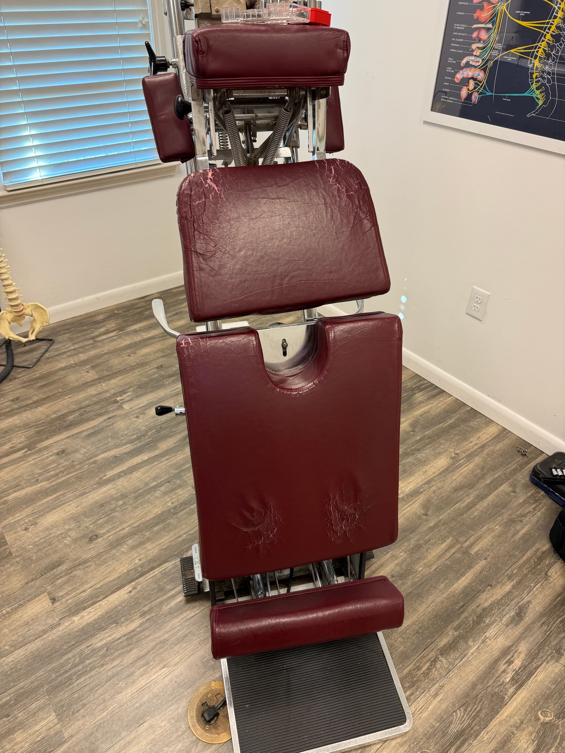 Chiropractic table sections before upholstery restoration
