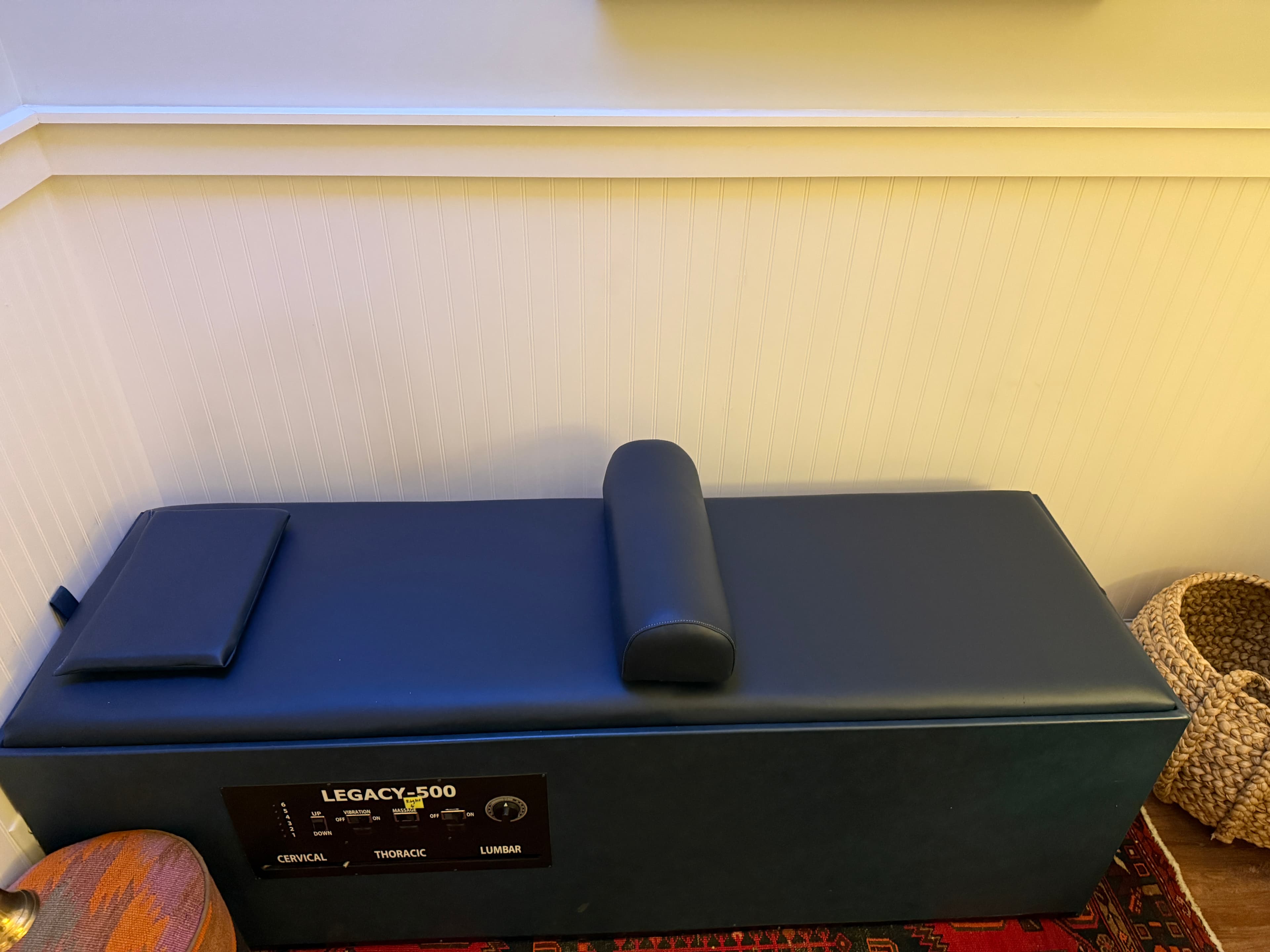 Finished blue therapy treatment table upholstery